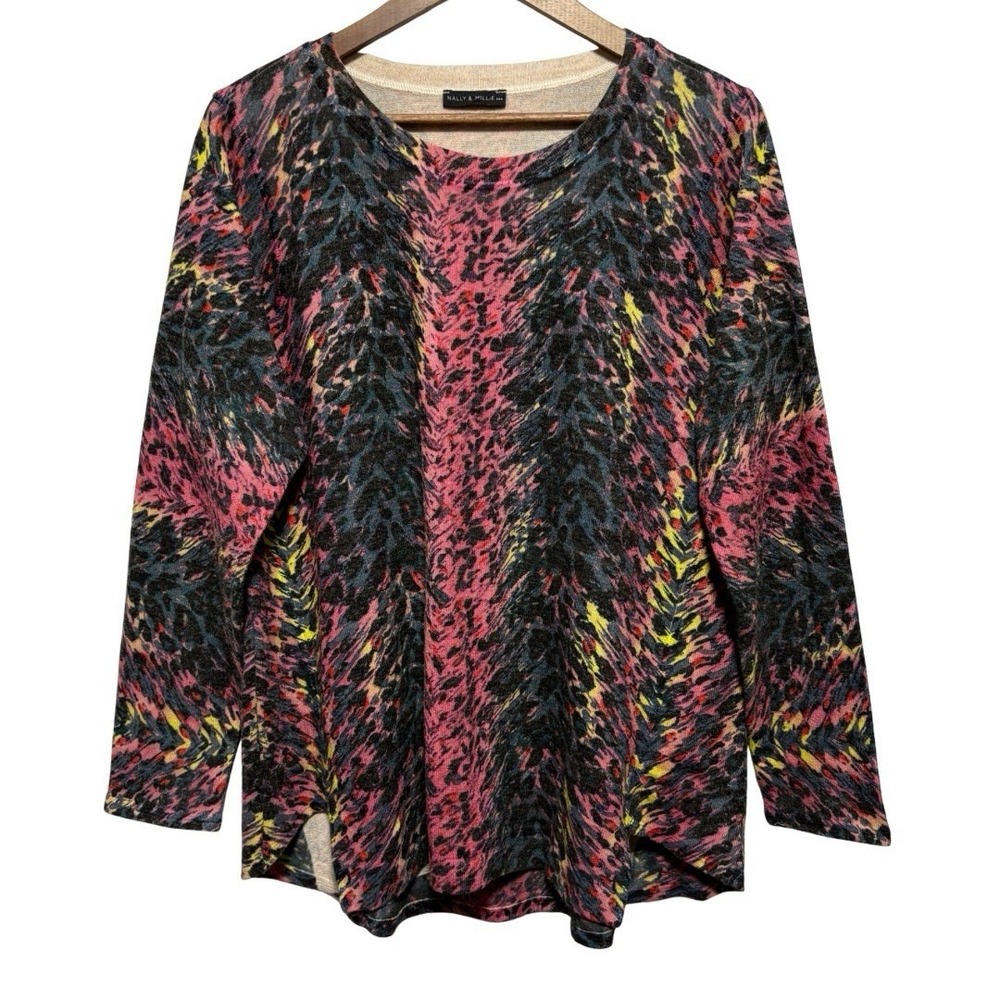 Nally & Millie Sweater Womens XL Abstract Artsy Colorful Pullover Knit Tunic